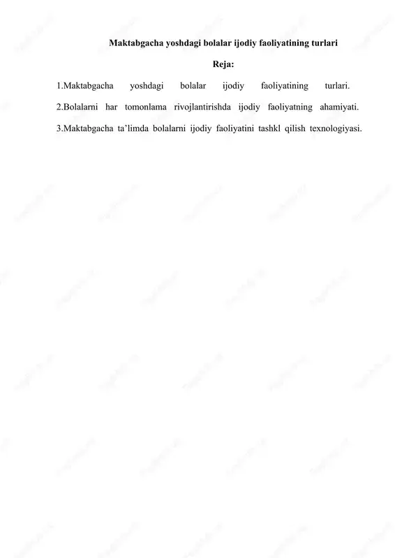 maktabgacha yoshdagi bolalar ijodiy faoliyatining turlari — DOCX