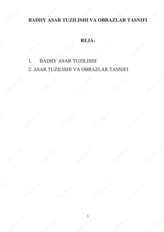 badiiy asar tuzilishi va obrazlar tasnifi — DOCX