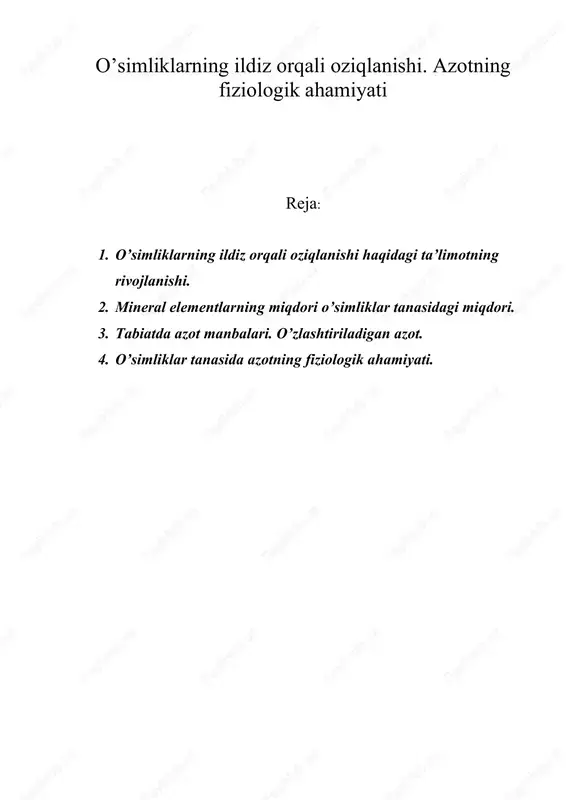 o’simliklarning ildiz orqali oziqlanishi — DOC
