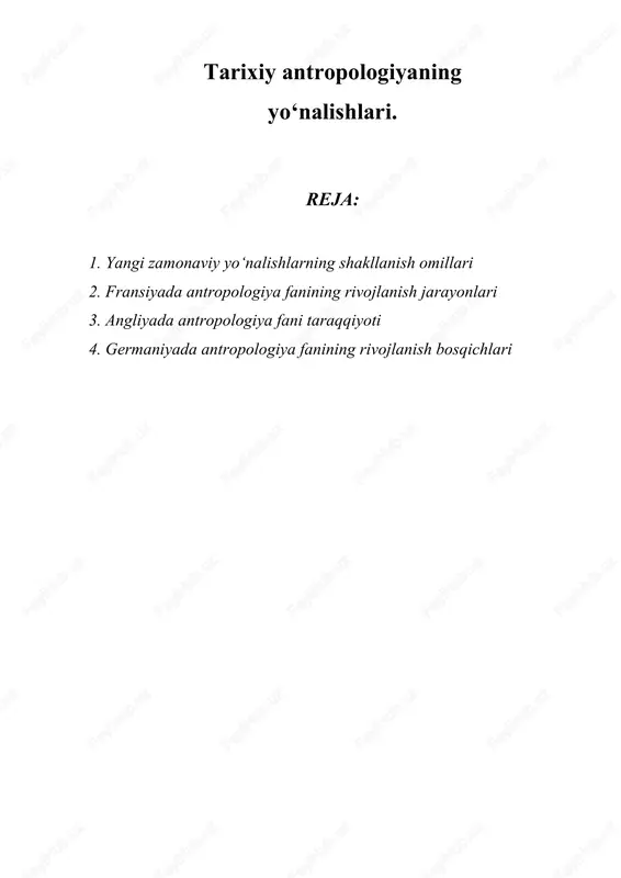 antropologiya fanining tarixiy yonalishlari — DOCX