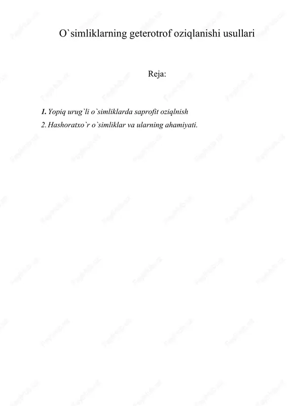 o`simliklarning geterotrof oziqlanishi usullari — DOC