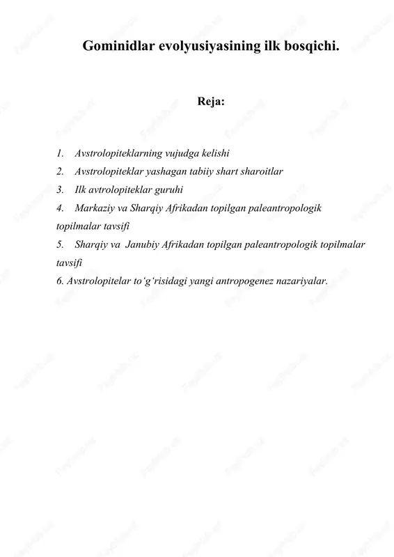 avstrolopiteklarning vujudga kelishi — DOC