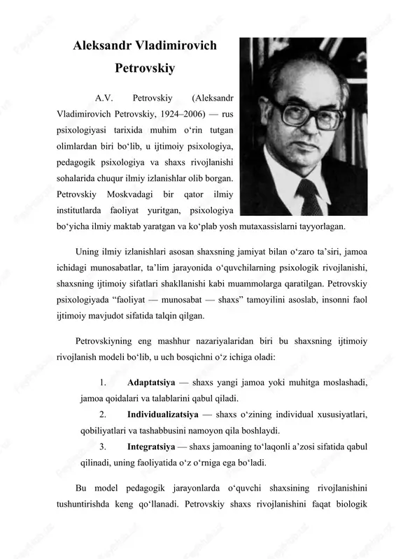petrovskiyning ijtimoiy rivojlanish modeli — DOCX