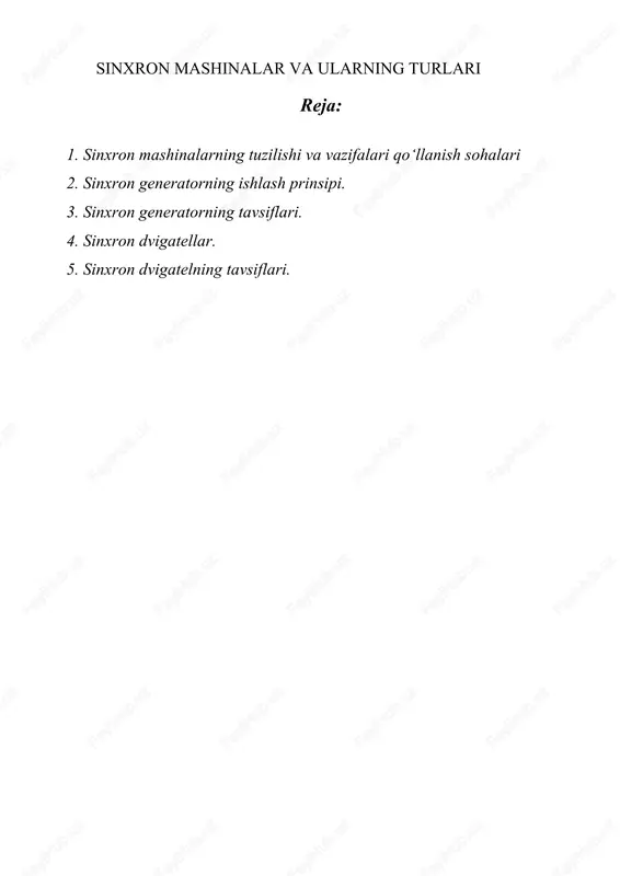 sinxron mashinalarining qo‘llanish sohalari — DOCX