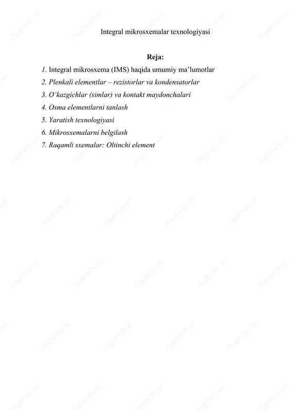 integral mikrosxemalar texnologiyasi — DOC