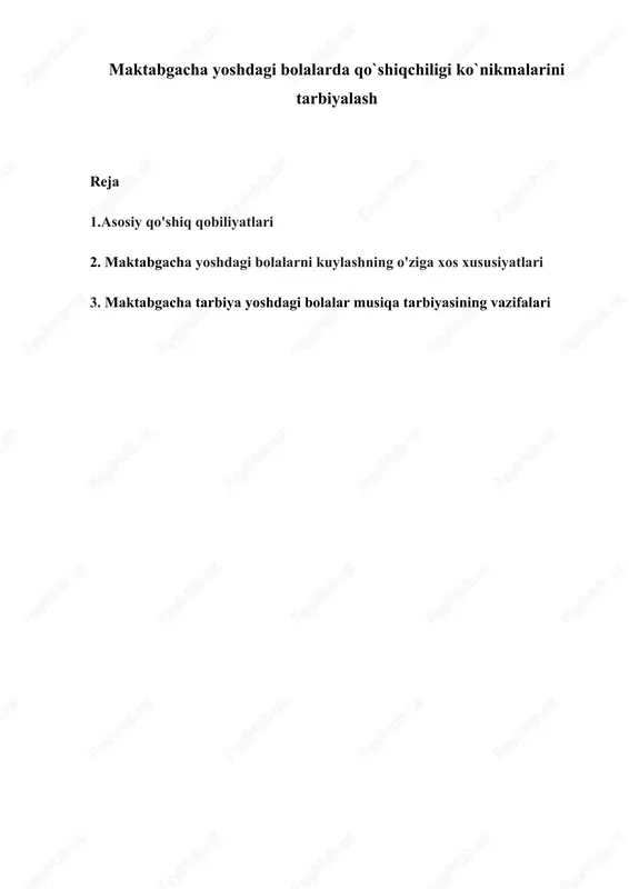 maktabgacha yoshdagi bolalarda qo`shiqchiligi ko`nikmalarini tarbiyalash — DOCX