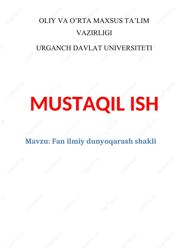 fan ilmiy dunyoqarash shakli — DOCX