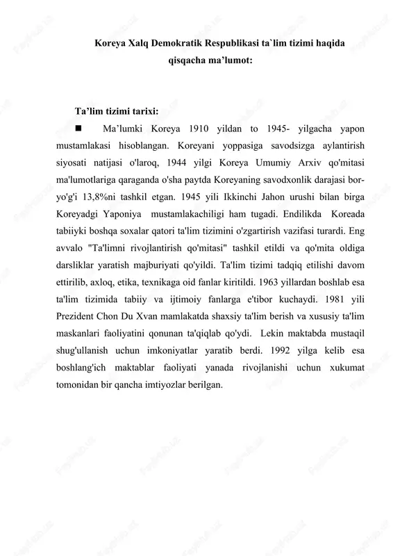 koreya ta`lim tizimi — DOCX