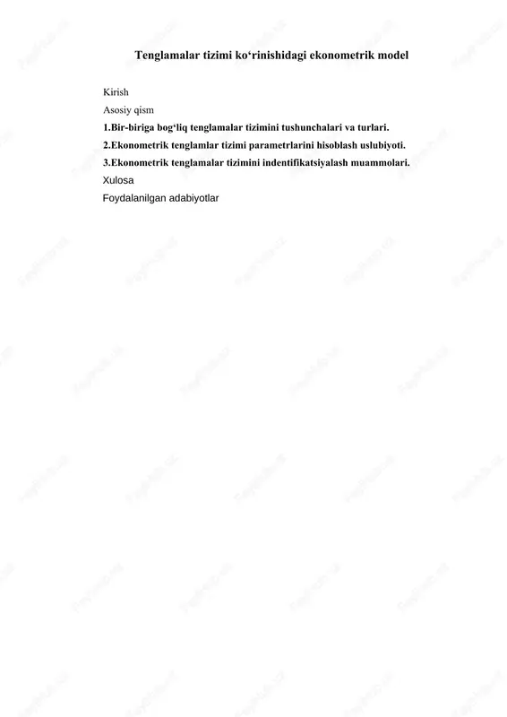 tenglamalar tizimi ko‘rinishidagi ekonometrik model — DOCX
