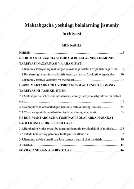maktabgacha yoshdagi bolalarning jismoniy tarbiyasi — DOCX
