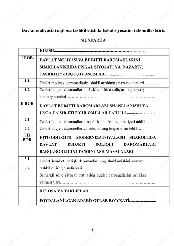 davlat moliyasini oqilona tashkil etishda fiskal siyosatini takomillashtiris — DOCX