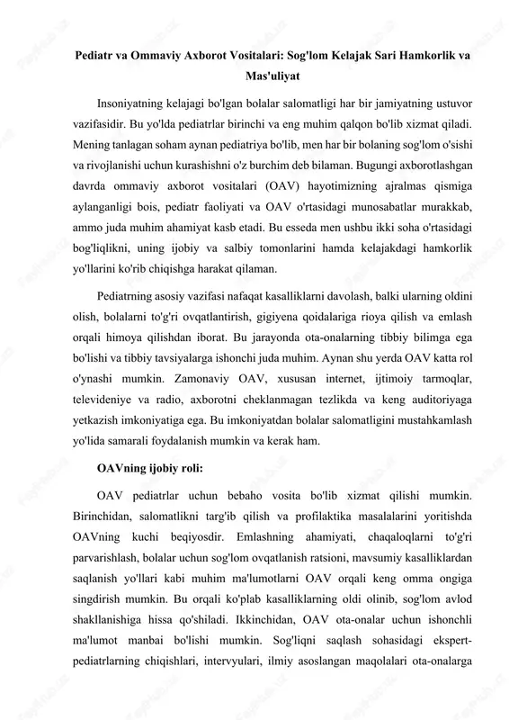 pediatr va ommaviy axborot vositalari — DOCX