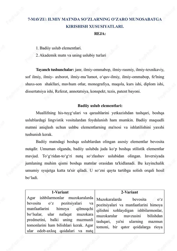 ilmiy matnda so’zlarning o’zaro munosabatga kirishish xususiyatlari — DOCX