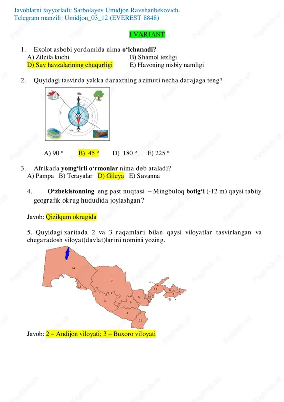 geografiya savollar — PDF