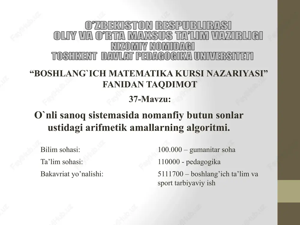 boshlang'ich matematika kursi nazariyasi — PPTX