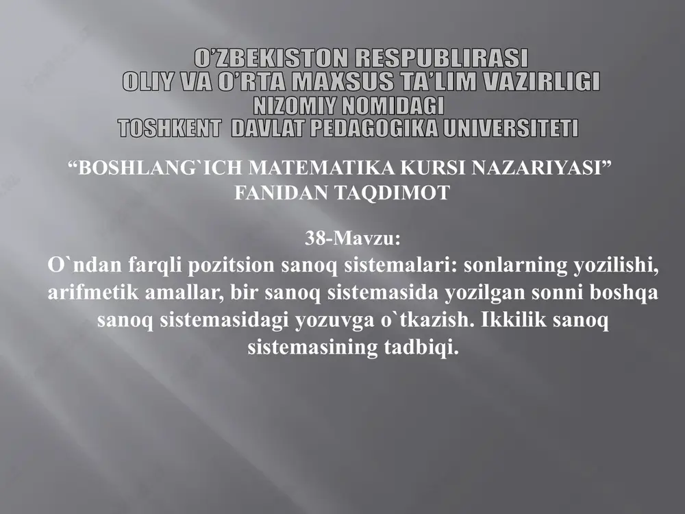 boshlang`ich matematika kursi nazariyasi — PPTX