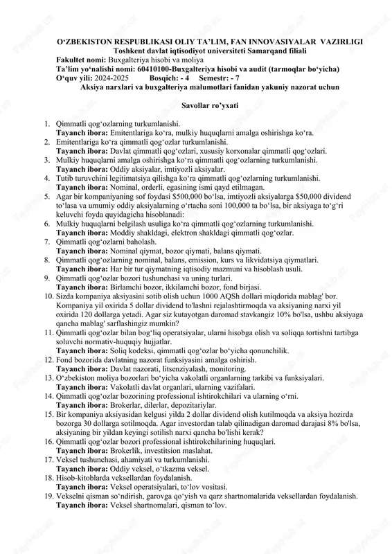 buxgalteriya hisobi va audit (tarmoqlar bo‘yicha) — DOCX