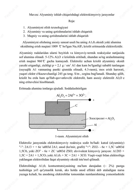alyuminiy ishlab chiqarishdagi elektrokimyoviy jarayonlar — DOCX