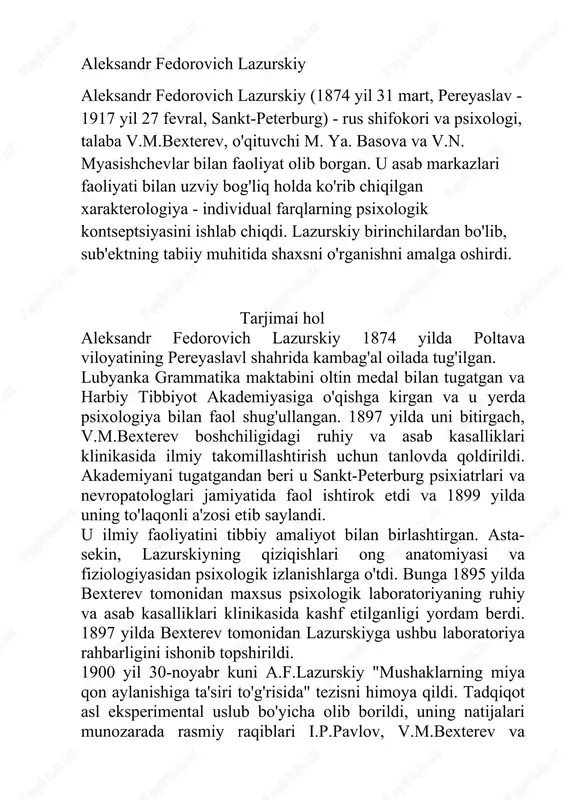aleksandr fedorovich lazurskiy — DOC