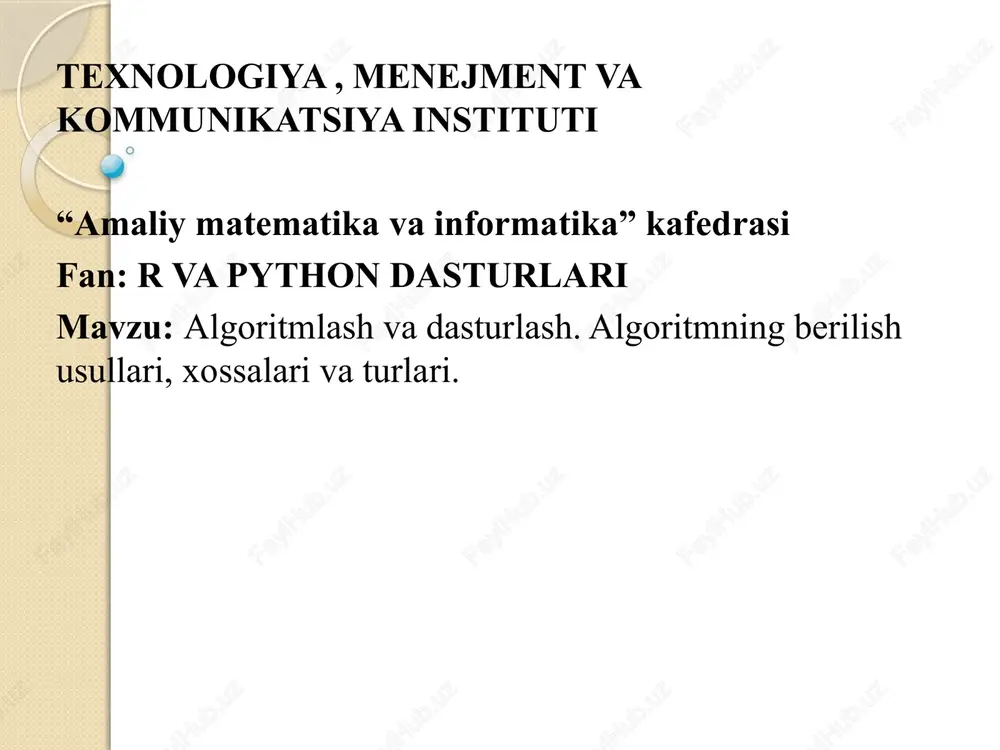 fan: r va python dasturlari — PPTX