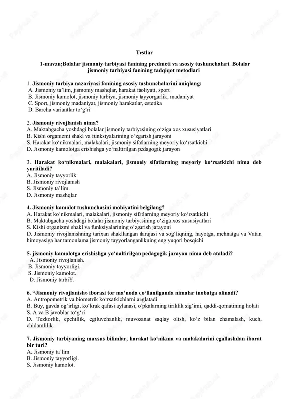 bolalar jismoniy tarbiyasi — DOCX