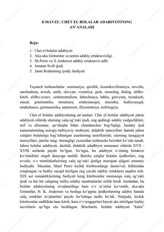 chet el bolalar adabiyotining an’analari — DOCX