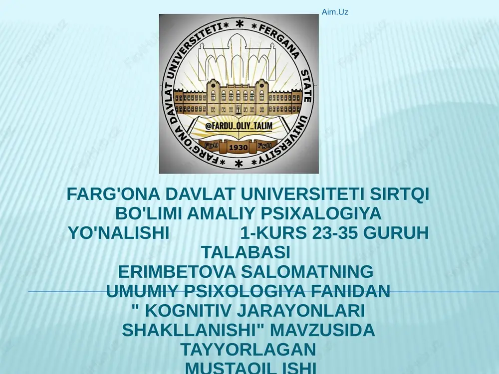 kognitiv jarayonlar shakllanishi — PPTX