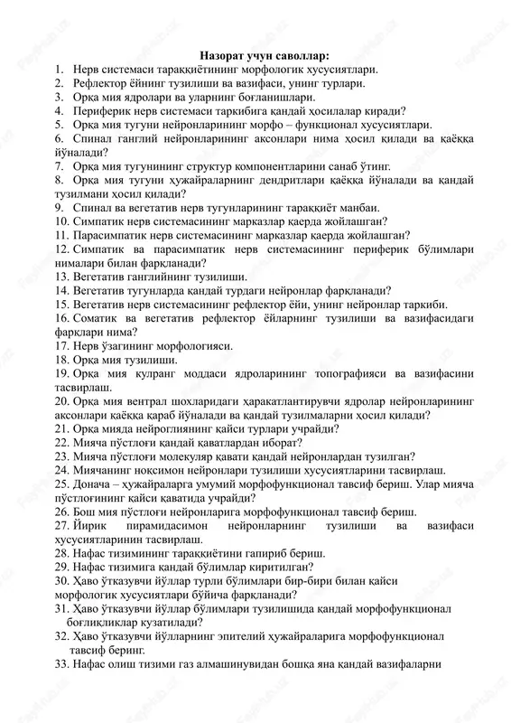 nerv sistemasi taraqqiyoti — DOCX