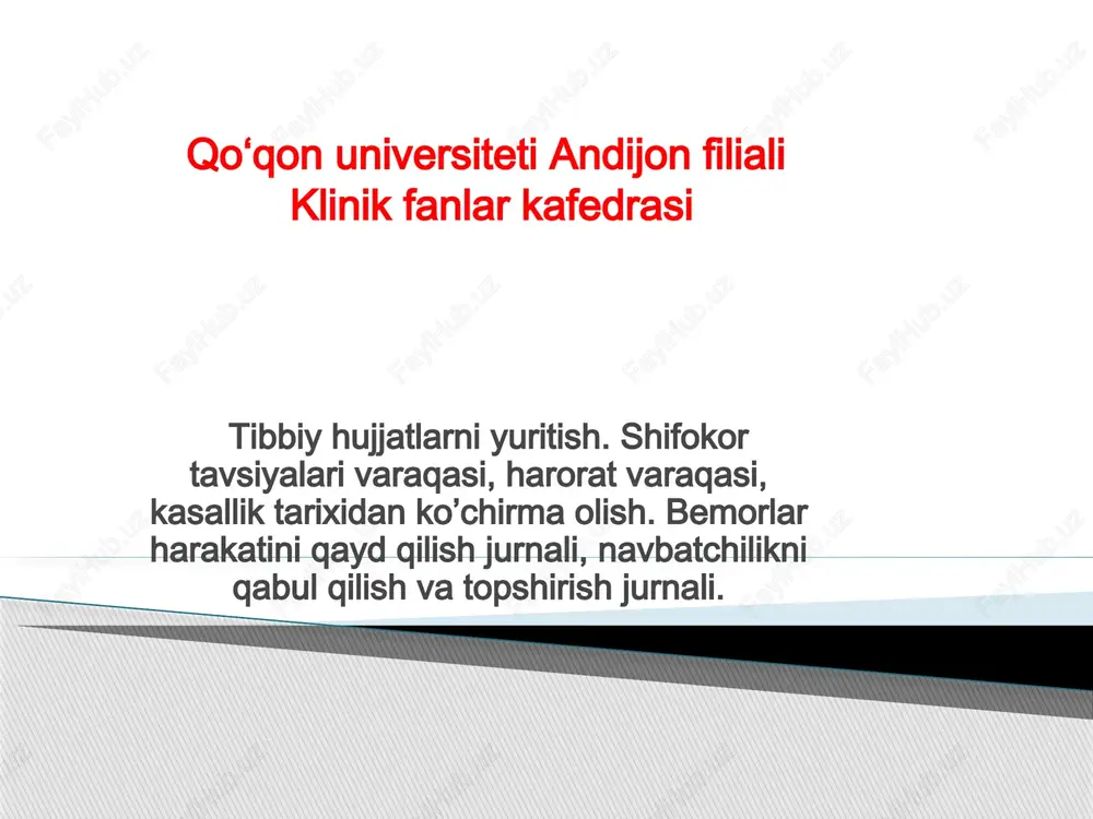 bemorlarniro’yxatgaolishvakasalxonagayotqizishniradetishjurnali — PPTX