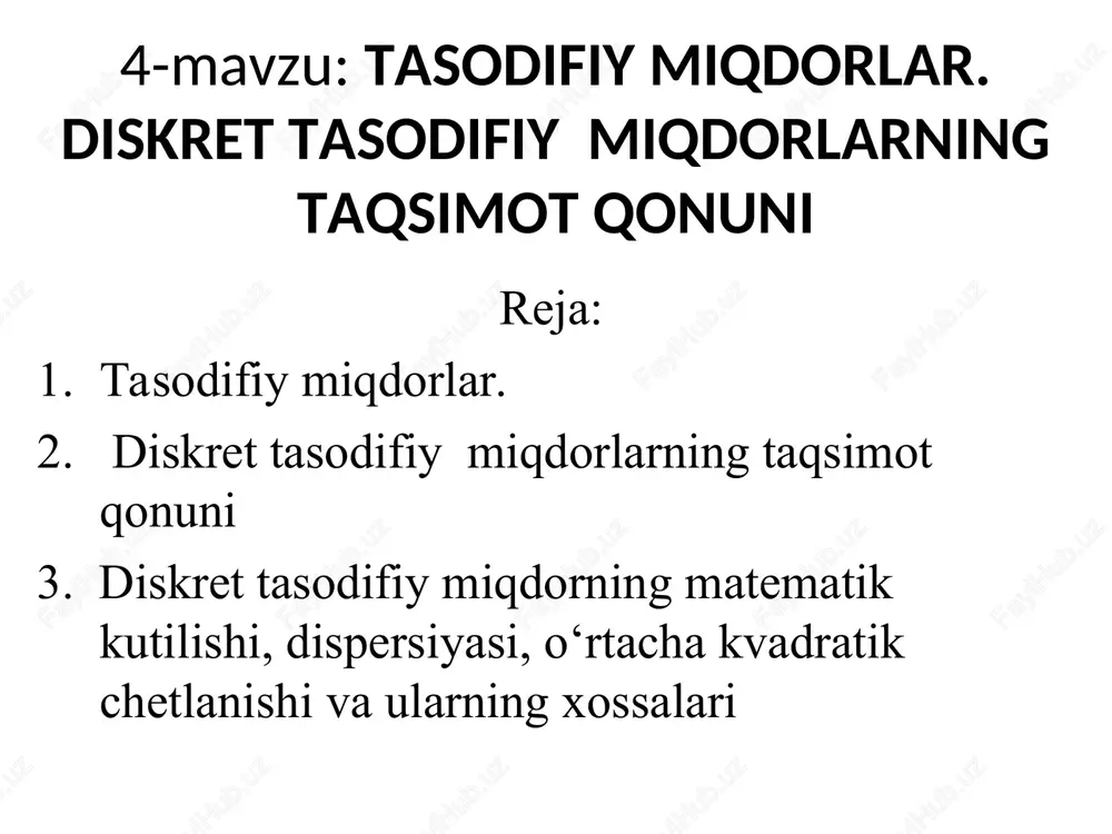 tasodifiy miqdorlar. diskret tasodifiy miqdorlarning taqsimot qonuni — PPT