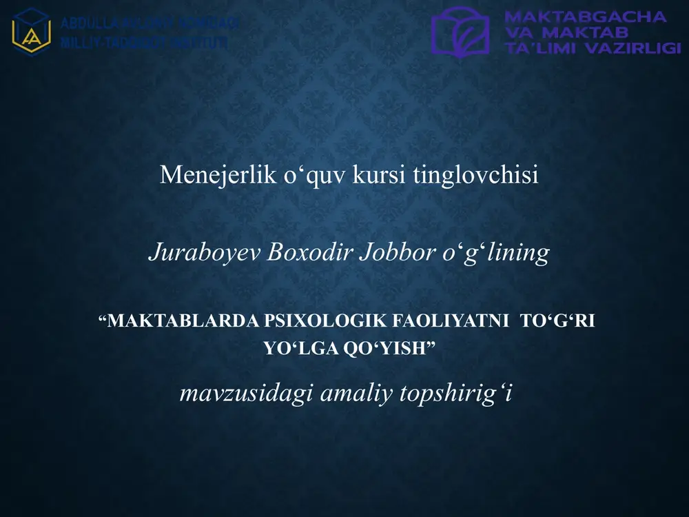 "menejerlik o‘quv kursi tinglovchisi" — PPTX