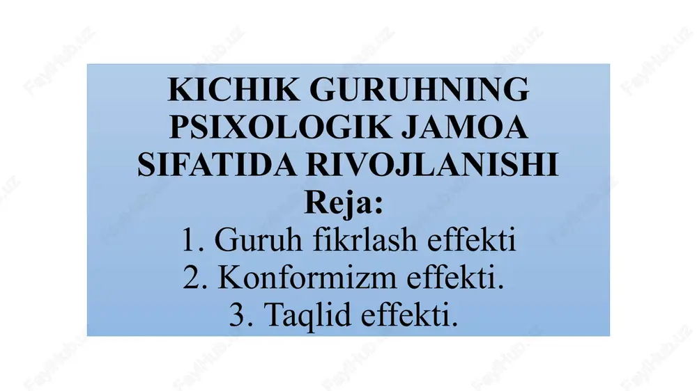 kichik guruhning psixologik jamoa sifatidarivojlanishi — PPTX