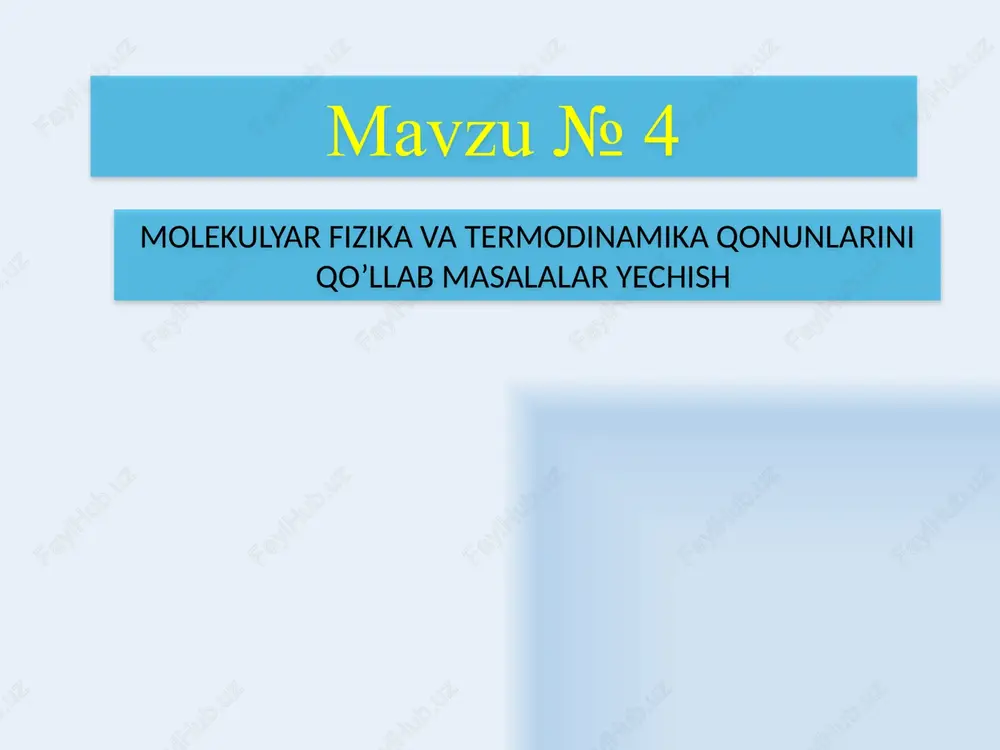 molekulyar fizika va termodinamika qonunlarini qo’llab masalalar yechish — PPTX