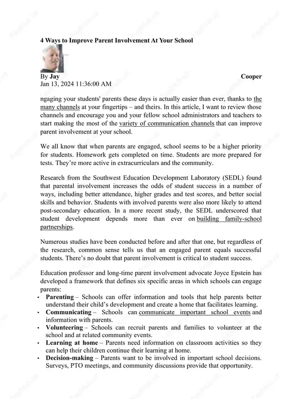ways to improve parent involvement at your school — DOCX