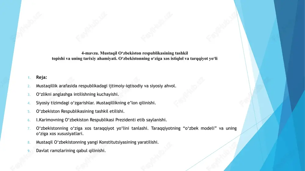 o‘zbekiston respublikasining tashkiltopishi va tarixiy ahamiyati — PPT
