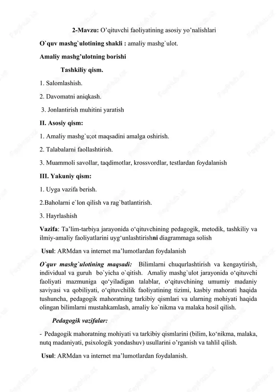 o’qituvchi faoliyatining asosiy yo’nalishlari — DOCX