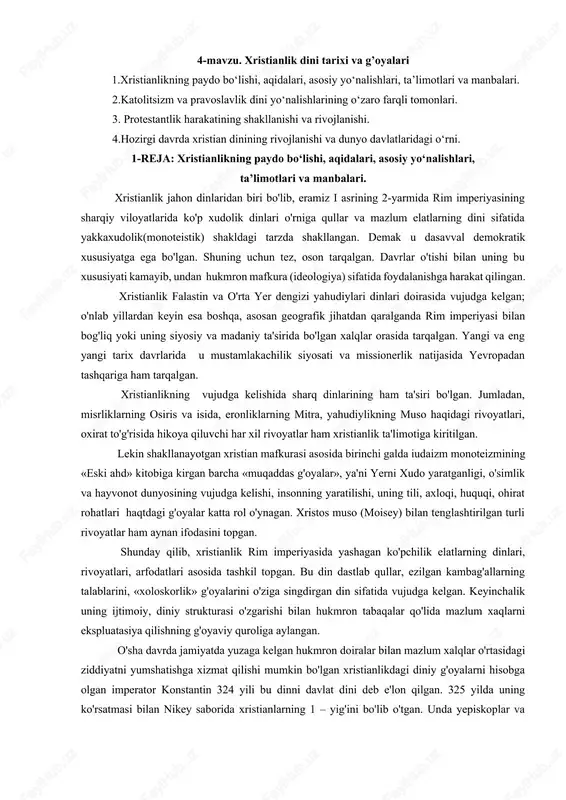 xristianlik dini tarixi va g’oyalari — DOCX