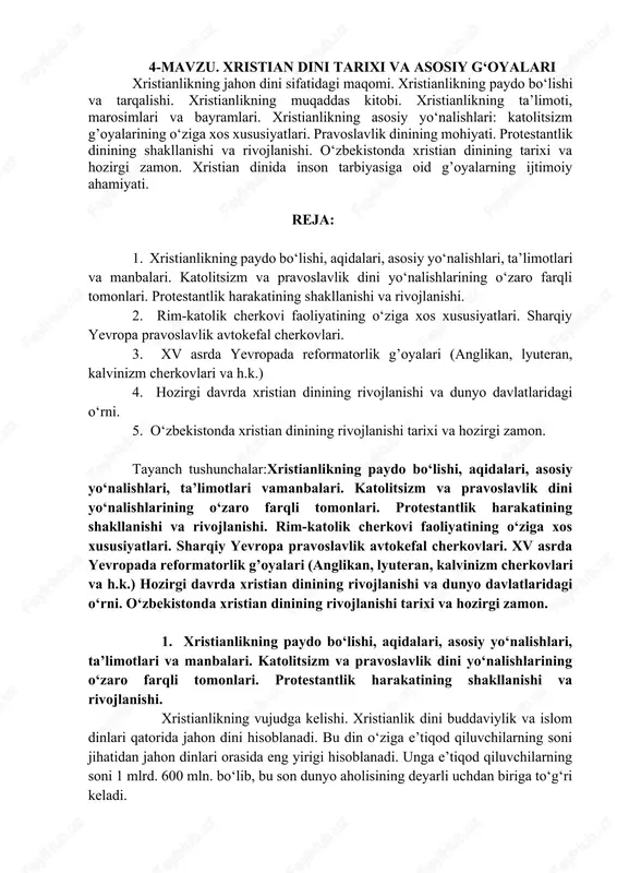 xristian dini tarixi va asosiy g‘oyalari — DOCX