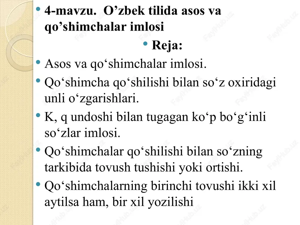 o’zbek tilida asos va qo’shimchalar imlosi — PPT