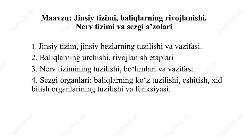 jinsiy tizimi, baliqlarning rivojlanishi. nerv tizimi va sezgi a’zolari — PPTX