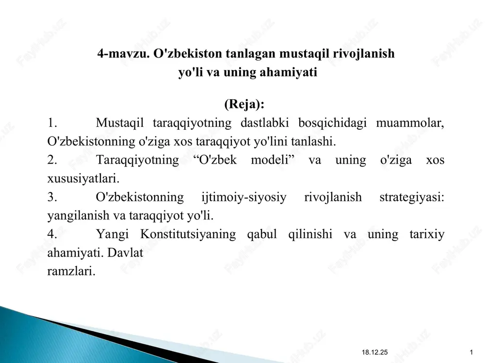 o'zbekistonning tanlagan mustaqil rivojlanish — PPT