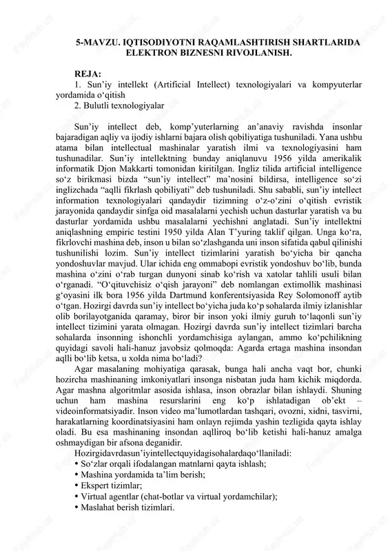 sun’iy intellekt (artificial intellect) — DOCX