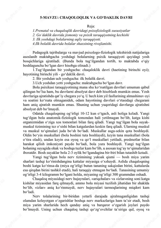 chaqoloqlik va go‘daklik davri — DOCX