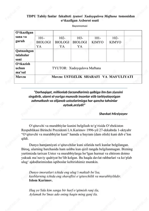ustozlik sharafi va mas'uliyati — DOC