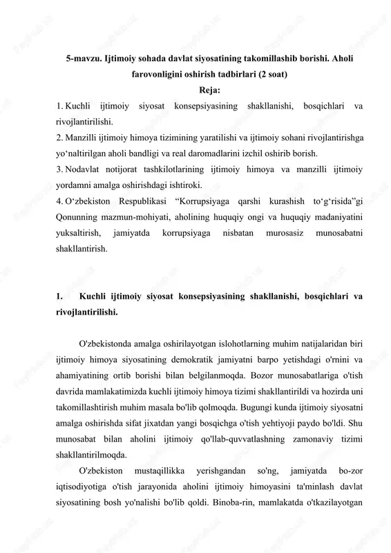 kuchli ijtimoiy siyosat konsepsiyasi — DOCX