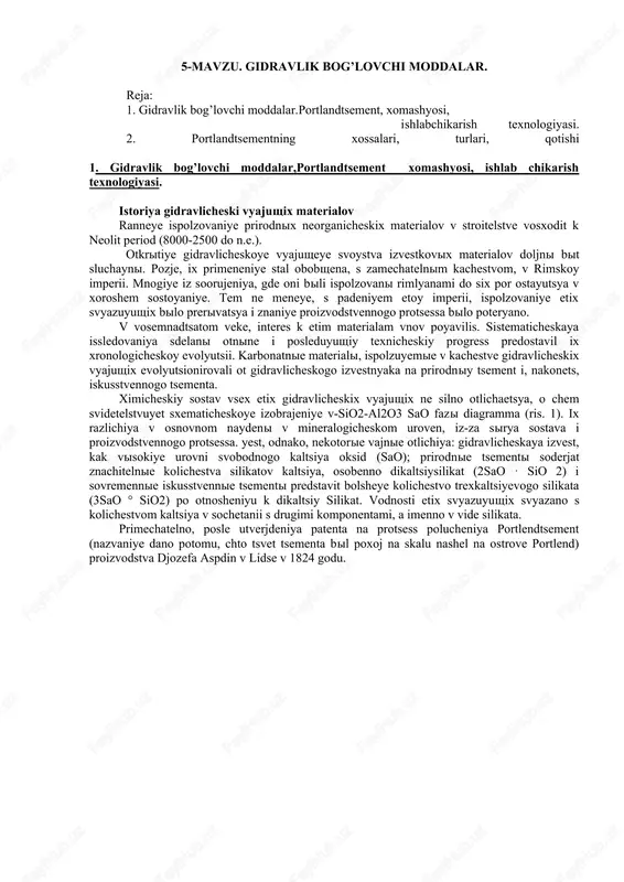 gidravlik bog’lovchi moddalar — DOCX