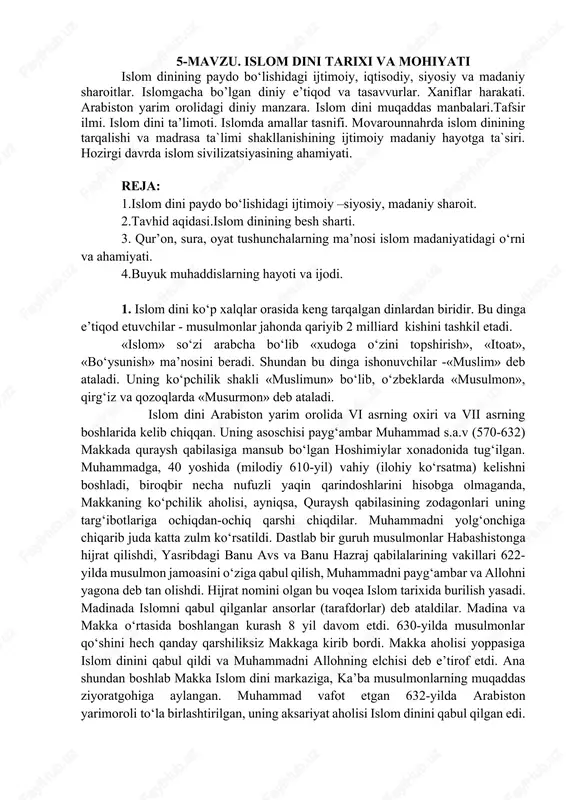islom dini tarixi va mohiyati — DOCX