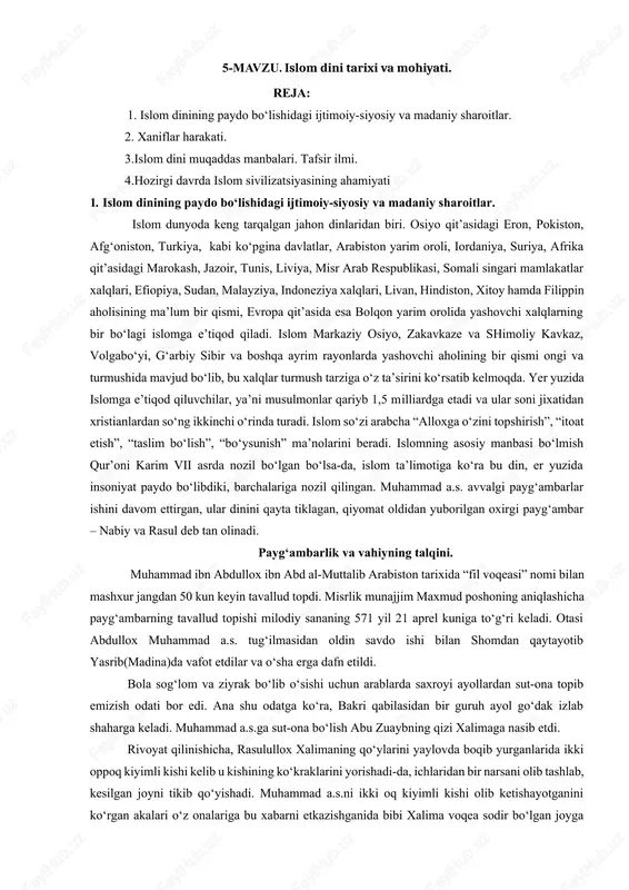 islom dini tarixi va mohiyati — DOCX