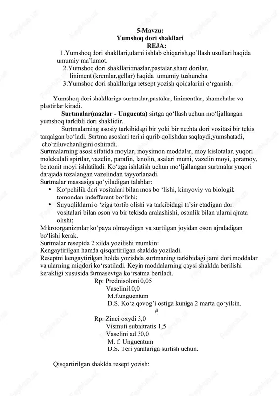 yumshoq dori shakllari — DOCX