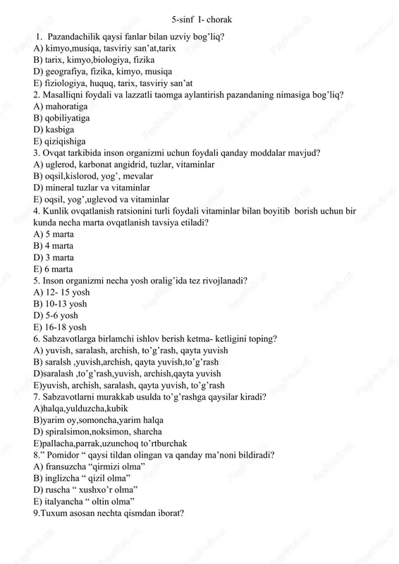 kunlik ovqatlanish ratsioni — DOCX